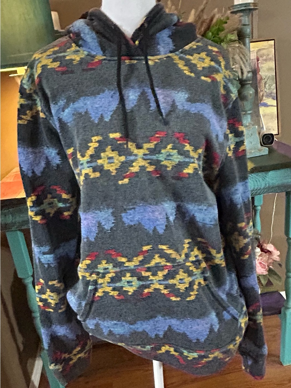 Vintage 90s Aztec Southwestern Print Pullover Hoodie Size L